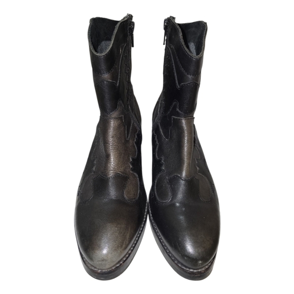 Sketchers Small Town Leather Western Ankle Boots 8 Burnish Toe Black Comfort - Picture 3 of 8